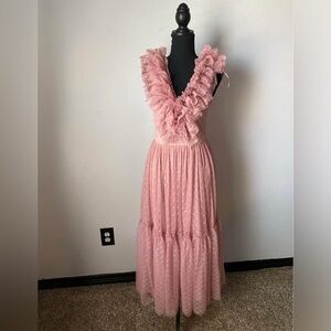 Elegant Pink Ruffled Women's Dress